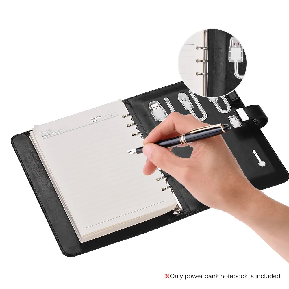 

Multi Functional Power Bank Notebook Business PU Leather Journal Note Book Planner with 8000 mAh Power Capacity Compatible
