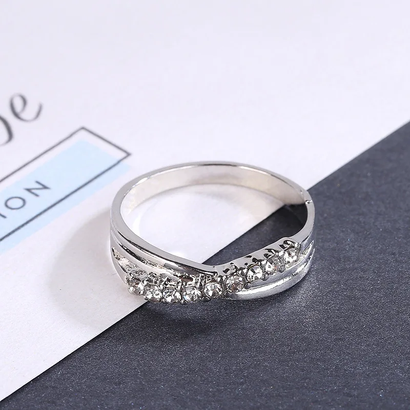 Mossovy Cross Two-color Cubic Zirconia Engagement Ring for Female Fashion Popular Rhinestone Wedding Rings for Women Jewelry
