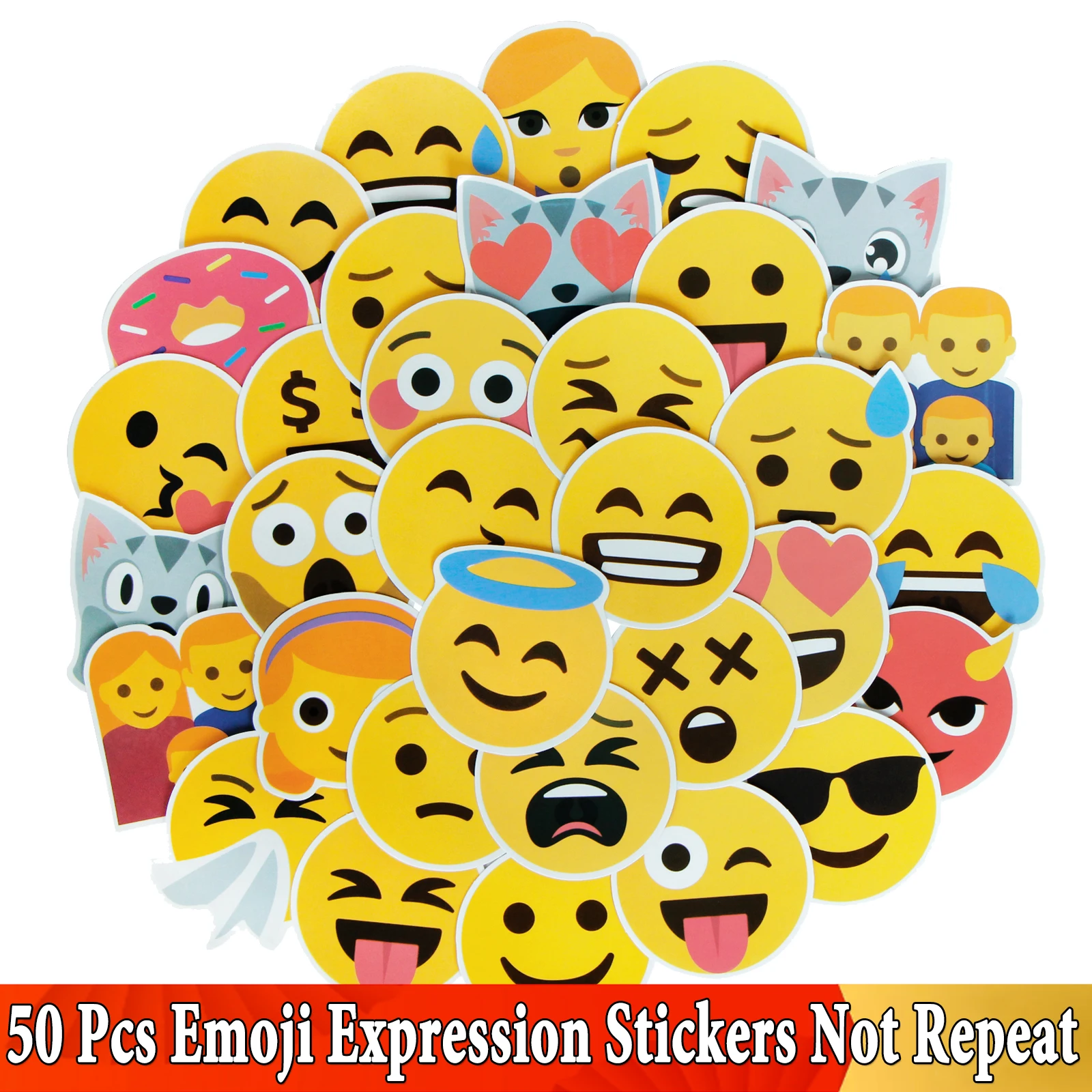

50 Pcs JDM Emoji Funny Expression Smile Cry Face Anime Stickers for Children Skateboard Book Laptop Suitcase Bike Decor Sticker