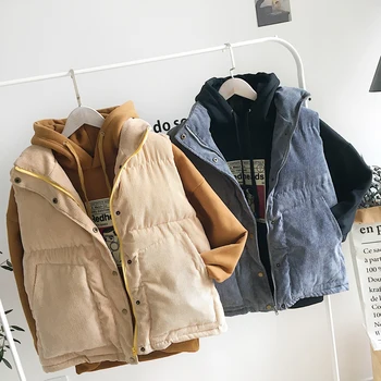 

Winter corduroy waistcoat Casual men Solid color thick warm vest Couple Single-breasted zipper Sleeveless jacket Tooling vest