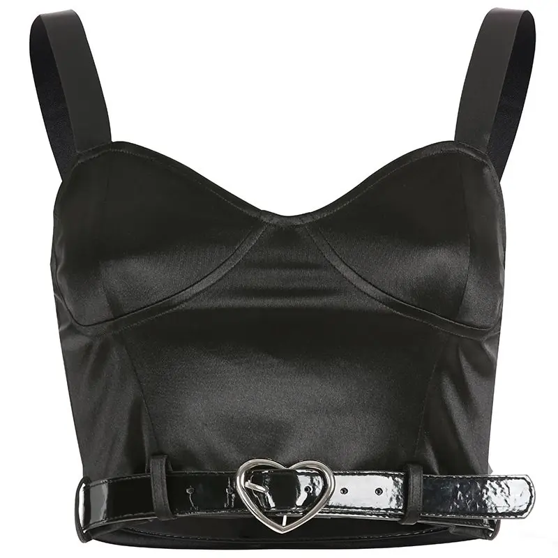 

Rosetic Women Tank Tops Sexy Club Black Punk Gothic Chic Slim Spaghetti Straps Solid OL Ladies Hip Hop Summer Female Tops