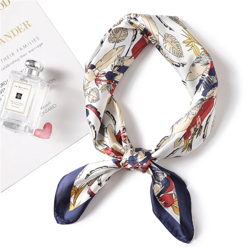 Ruicesstai Silk Satin Women Square Scarf Print Ladies Wrap Bandana Head Hair Scarf Shawls Bag Accessories Handkerchief 70*70CM