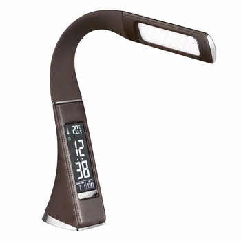 

New Hot 5W LED Lamp Table Lamp Dimming Touch Skin Texture for Reading Lamp With Date Temperature and Alarm Brown