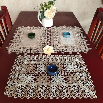 

28*45cm Modern Lace Splicing Table Mat Heat Insulation Layered Cloth Art Hollowing Out Tea Set Dustproof Decorate Christmas