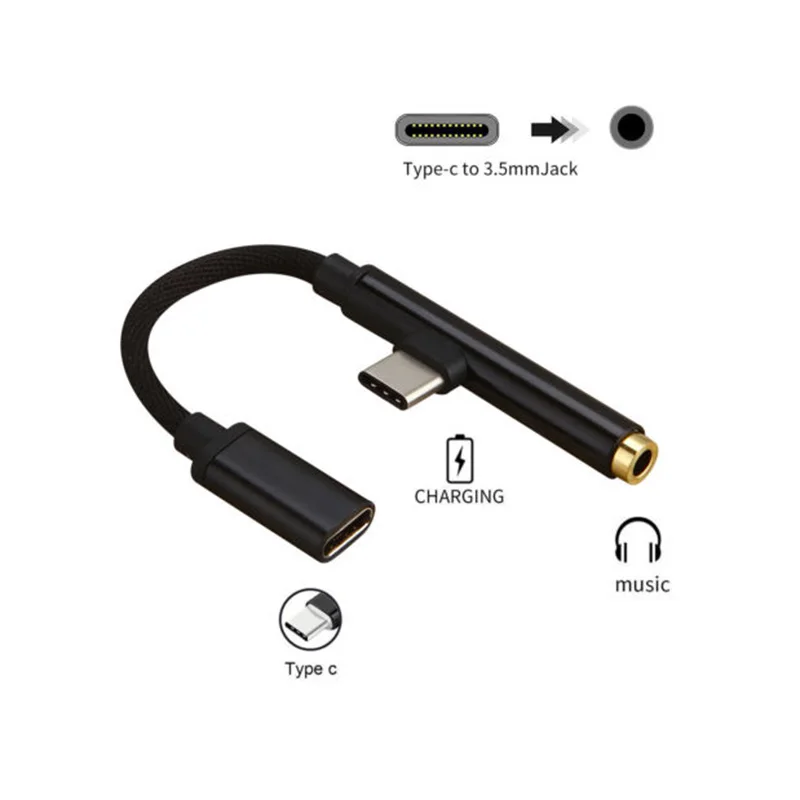

2 in1 Type-C To USB-C 3.5mm Jack Headphone Charger Adapter Cable Aux Earphone Cable Adapter for Huawei P20 Xiaomi