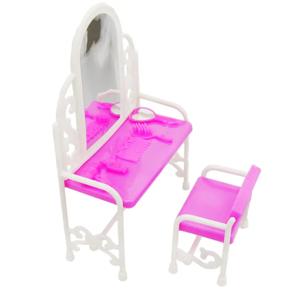 Pink Dressing Table Dollhouse Dresser Set Mirror Table Chair
