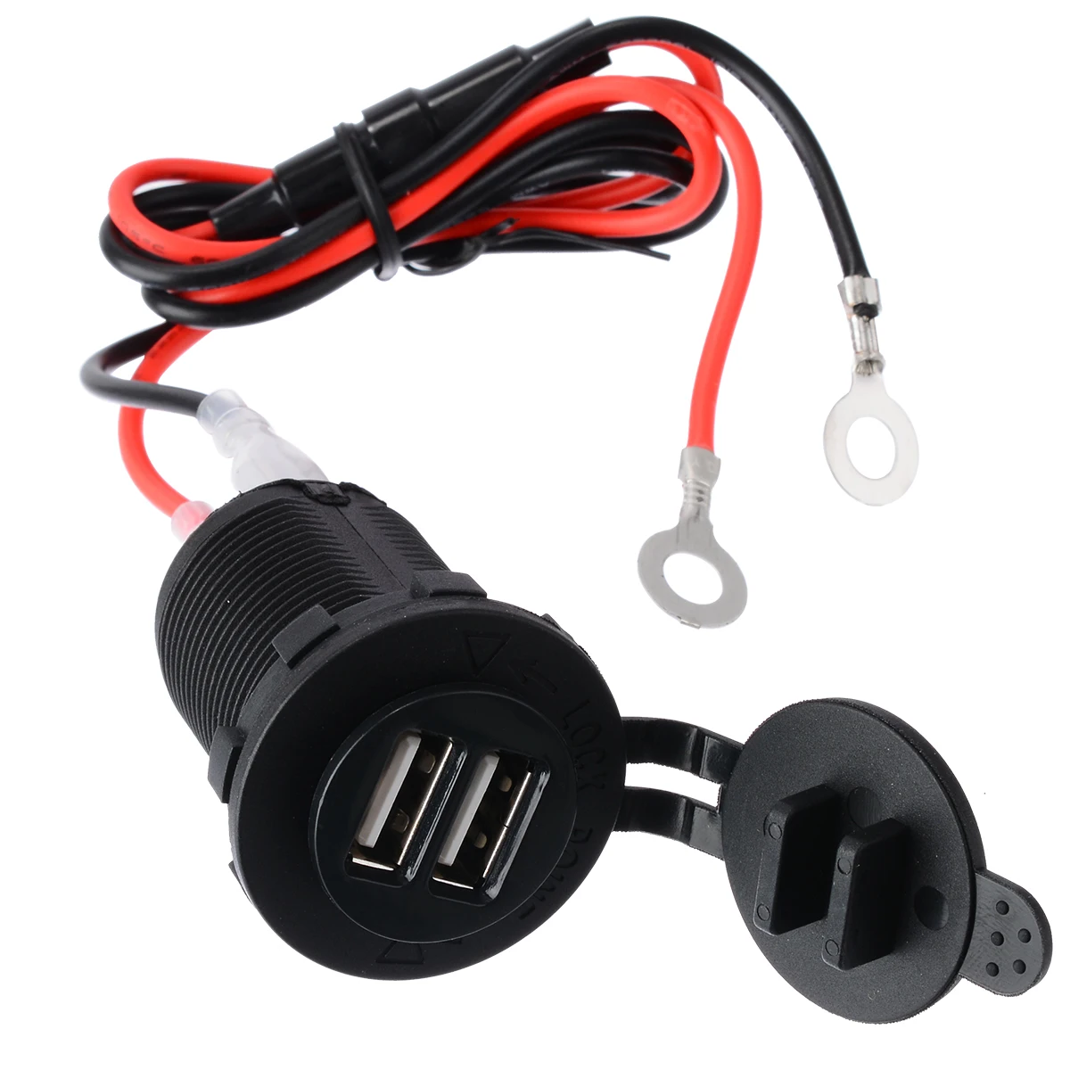 

Treyues 1 Set DC 12V/24V Car Motorcycle Dual USB Port Power Socket Adapter Charger w/60cm Wire