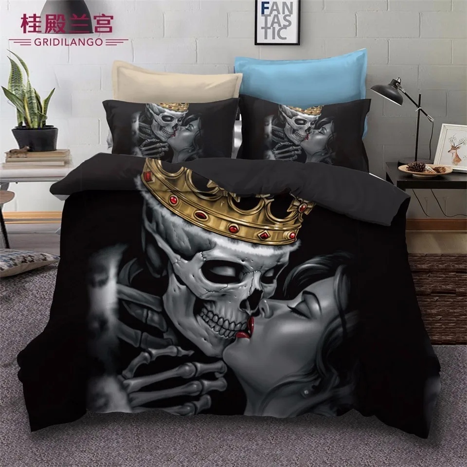 

New Creative Sugar Skull Bedding Set King's Love Duvet Cover Beauty Women Home Textiles Tiger Skull King Bedclothes 3PCS