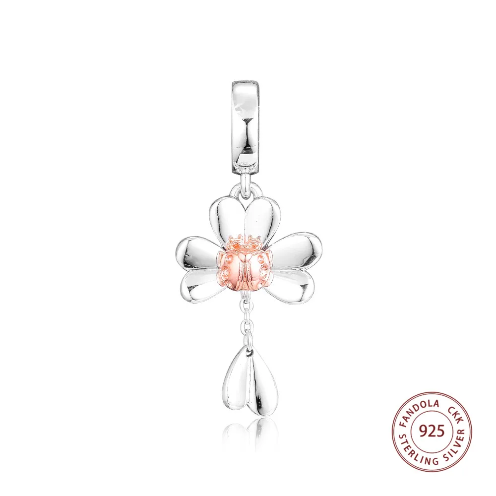 

Fandola Rose Clover & Ladybird Hanging Charm Fit Women Charms Bracelet 925 Sterling Silver Beads Original Silver 925 Jewelry