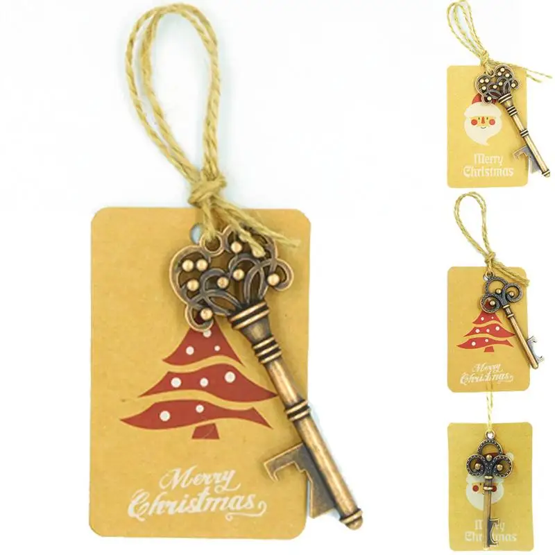 

30pcs Key Bottle opener with Kraft Christmas Tags Christmas Tree Decorations Santa Claus Key Pendant Home Decoration