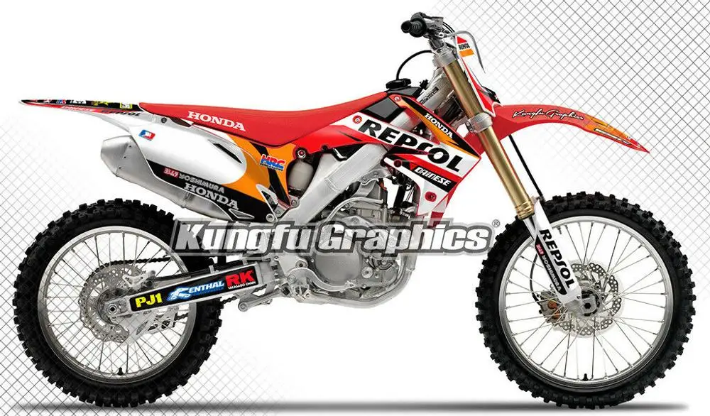 

KUNGFU GRAPHICS Motorcycle Decals Dirt Bike Complete Stickers Kit for Honda CRF 250R CRF250R 2010 2011 2012 2013 REPSOL Style