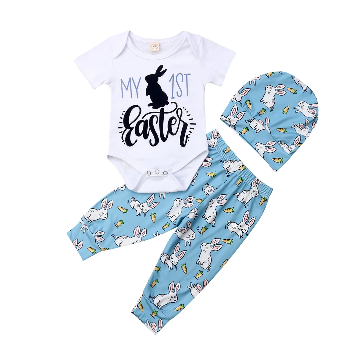 My 1st Easter Newborn Baby Boy Girl Romper+Long Pants+Hat 3PCS Outfit Clothes[Easter Bunny Outfits 3PCS,0-3 Months]