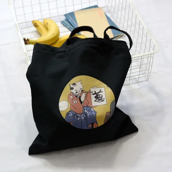 Women's Canvas Bag Cartoon Cat Cloth Shopping Bags Female Large Capacity Shoulder Tote Bag Eco Reusable Shopper Ladies Handbags 2