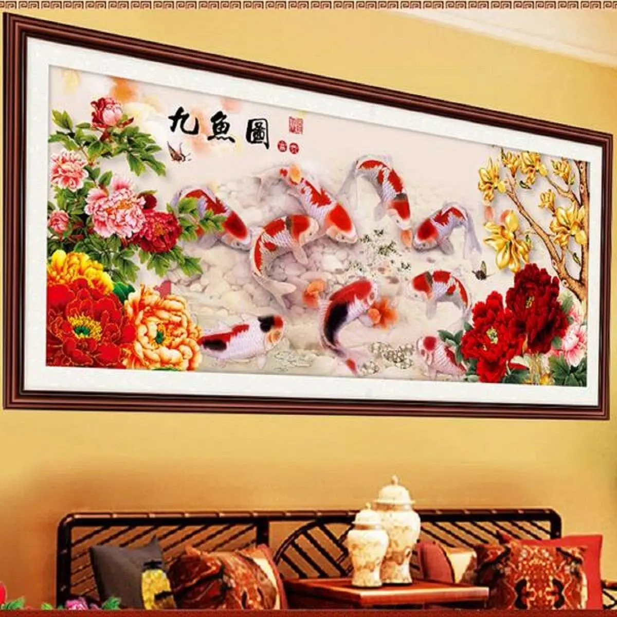 

5D Chinese Diamond Embroidery Paintings 9 Fish Cross Stitch Wall Decoration DIY Gift toy Shop Counted Home Fengshui Decor Crafts