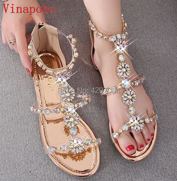 rhinestone gladiator flat sandals