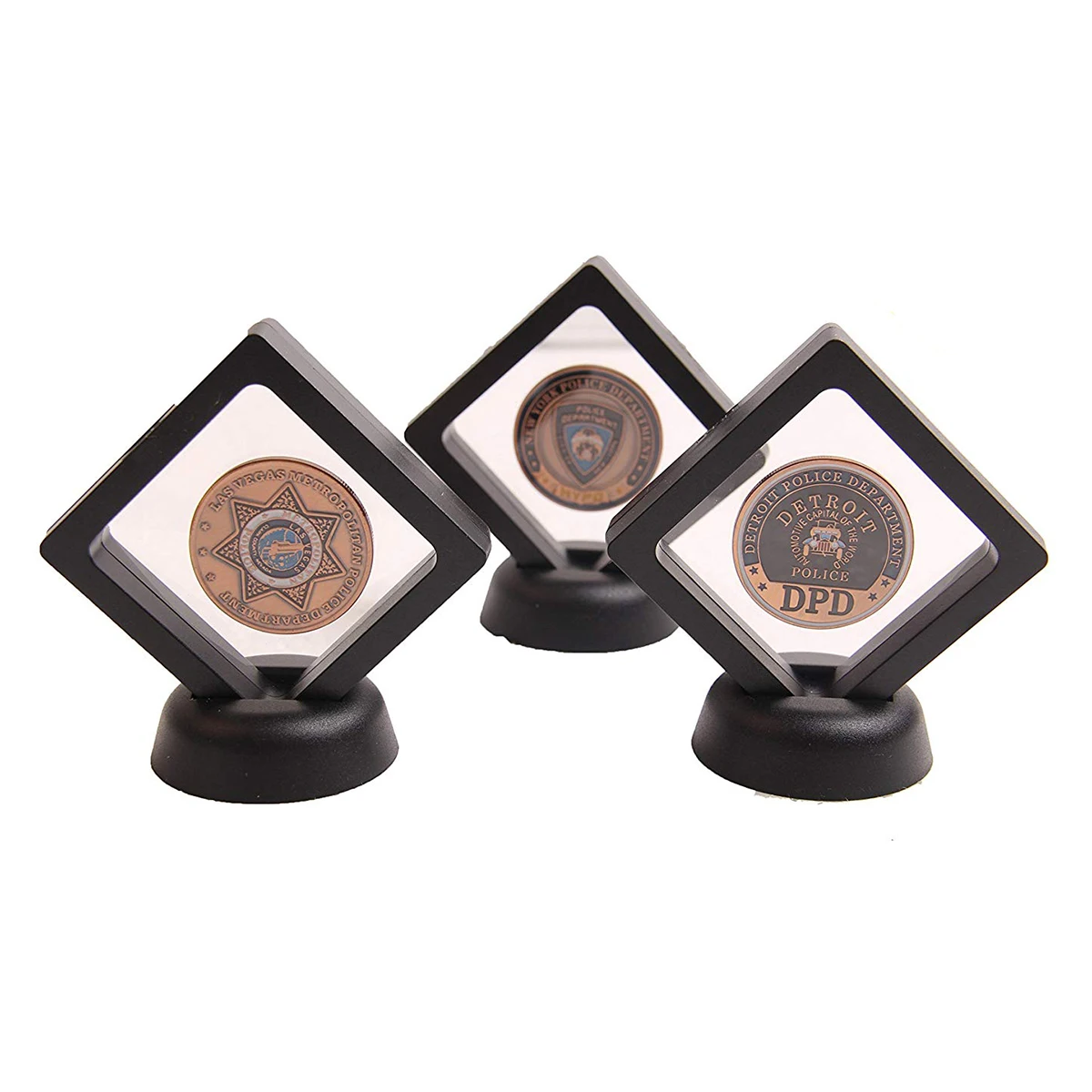  Coin Display Box - Set of 10 3D Floating Frame Display Holder with Stands for Challenge Coins AA Me