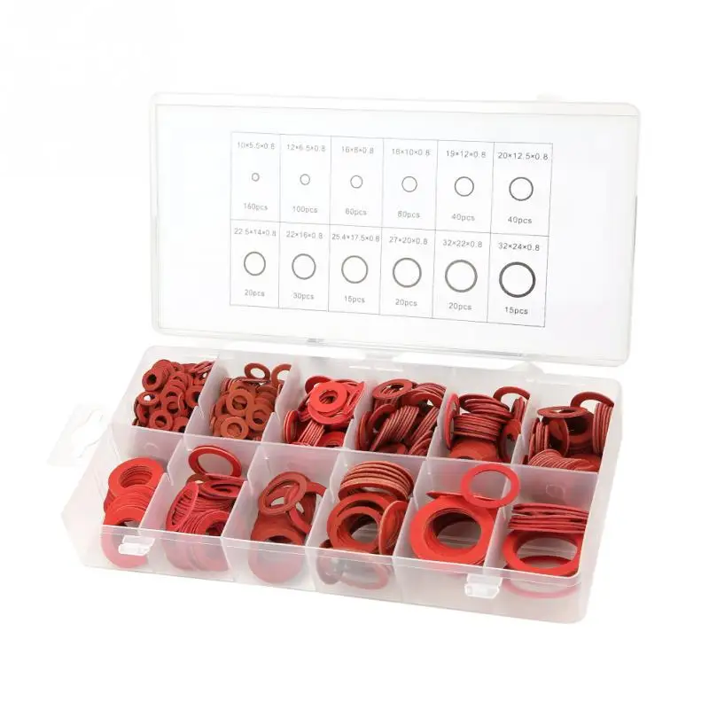 

600pcs 12 Sizes Red Steel Paper Fiber Flat Washers Kit Insulation Washer Assorted Set with Box Wholesale