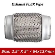 2.5 Inch x 5 Inch Car Stainless Steel Exhaust Pipes Double Braided Flex Connector Ripple Sliver