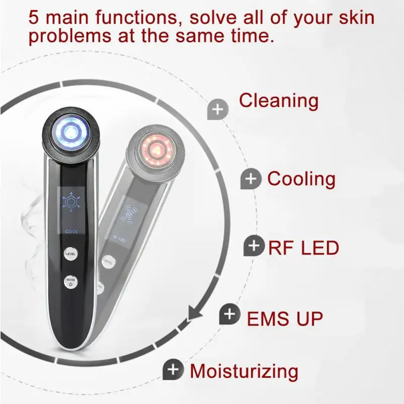 5 в 1 светодиодный RF EMS аппарат для удаления морщин, подтягивающий массажер для лица, глубокий очиститель для лица, устройство для фототерапии против акне