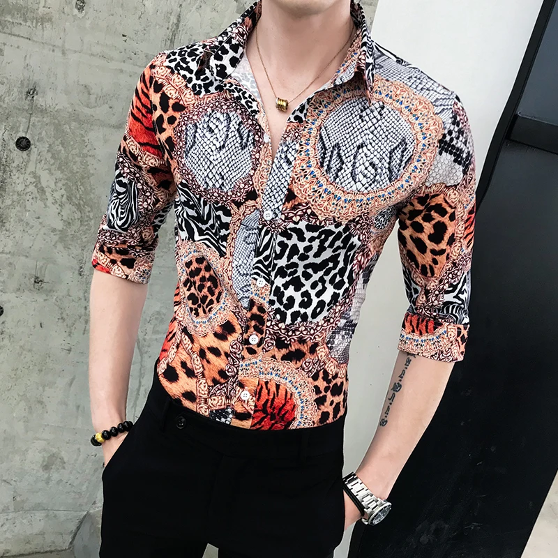 

Summer Men Shirt 2019 Korean Mens Clothing Leopard Print Half Sleeve Casual Shirts For Men Slim Fit Streetwear Blouse Homme 3XL