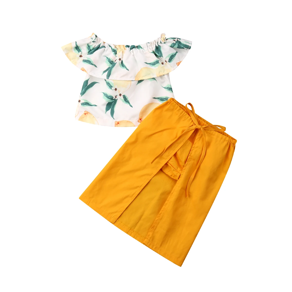 

Fashion Summer Baby Girls Clothes Sets Princess Lemon Print Off Shoulder T-shirts+Shorts+Skirts 3Pcs Toddler Kids Clothes Outfit
