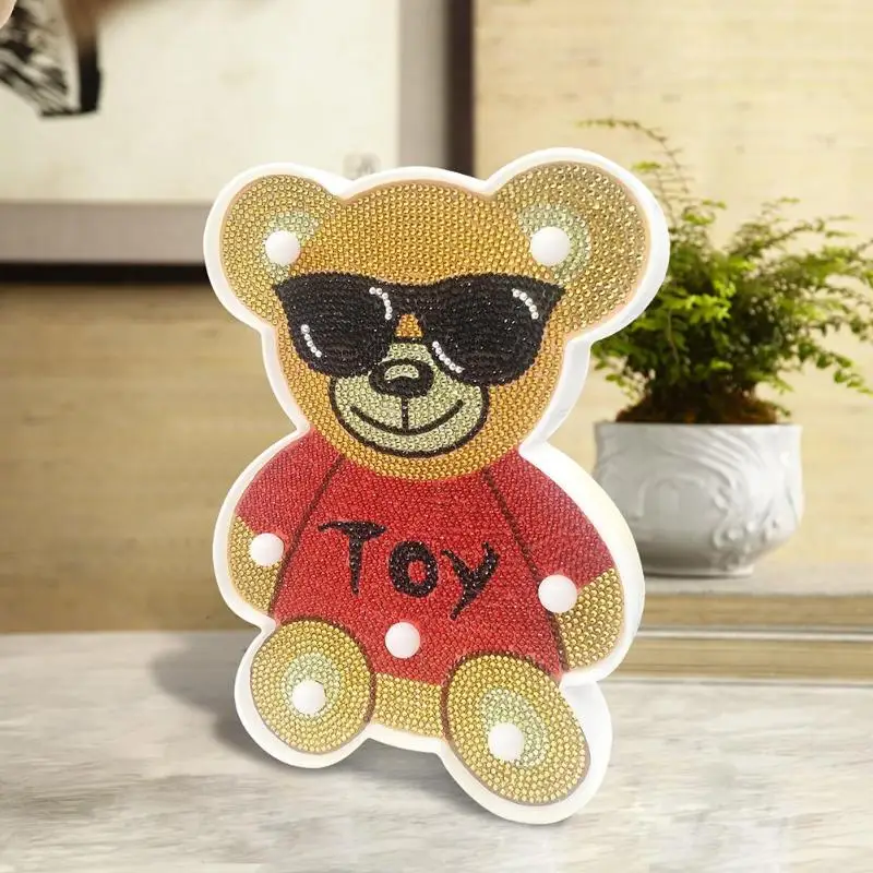 

DIY Full Drill Diamond Painting Cool Teddy Bear Model LED Light Home Night Lamp Home Detor Creative Lighting Gifts