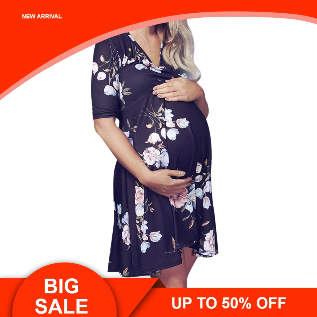 

Summer Women Pregnant Floral Midi Tea Dress Maternity Photography Nursing Dress Breastfeeding Dress