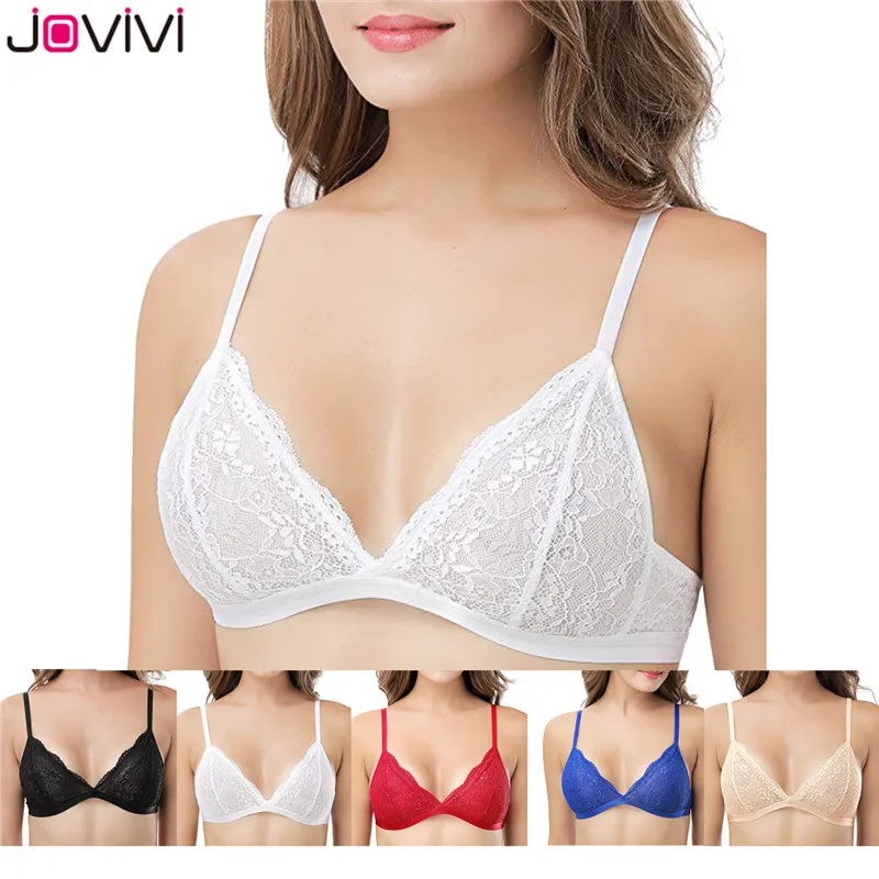

Jovivi 1 pc Lady Sexy Triangle Bra Lace Wirefree Non Padded Bralette Bra Women's Thin Bra For Summer Black/White/Nude/Red/Blue
