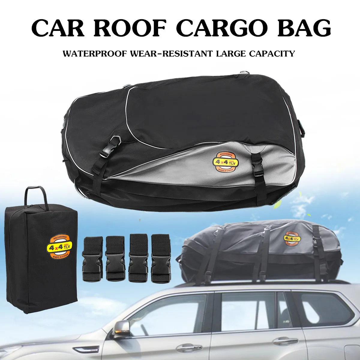 

Waterproof Cars Roof Top Cargo Carrier Bag Travel Storage Pack Saddlebags Strong nylon/PVC Coating Material Foldable Black/Grey