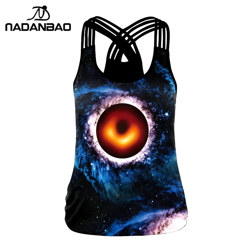 

NADANBAO Galaxy Black Hole Tank Top Women 3D Print Planet Sexy Tops Sporting Fitness Vest Workout Cropped Elasticity