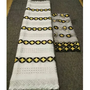 

New arrival golden-black-white color 5+2 yards Hollowed out Swiss Voile Lace HLS2 Free shipping good quality Cotton lace Fabric