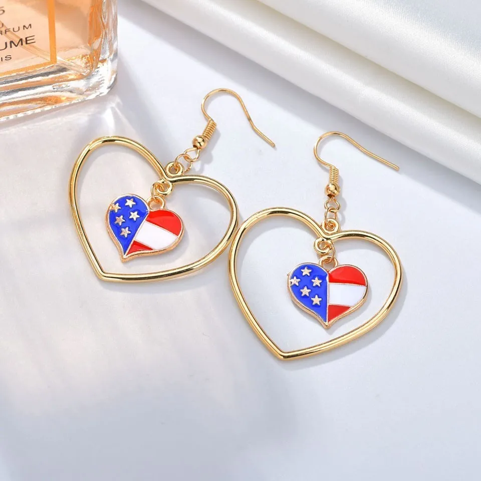 

USA Flag Heart Drop Earrings For Women Cute And Romantic Earrings Handmade Individuality American Wedding Jewelry Earrings
