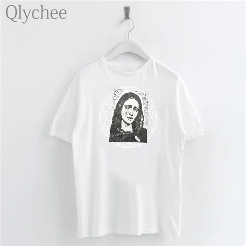 

Qlychee Harajuku Dark Girl Cartoon Print Women T Shirts Casual Short Sleeve Crew Neck White T Shirt Tee Top Female