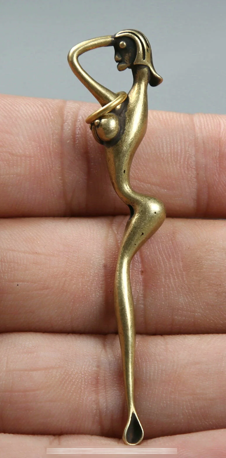 

66MM Collect Small Curio Chinese Bronze Pretty Beautiful Woman Earpick Pendant