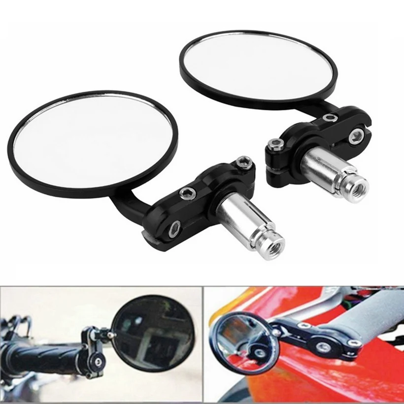 2pcs/Pair Motorcycle Rear View Mirrors Round 7/8" Handle Bar End