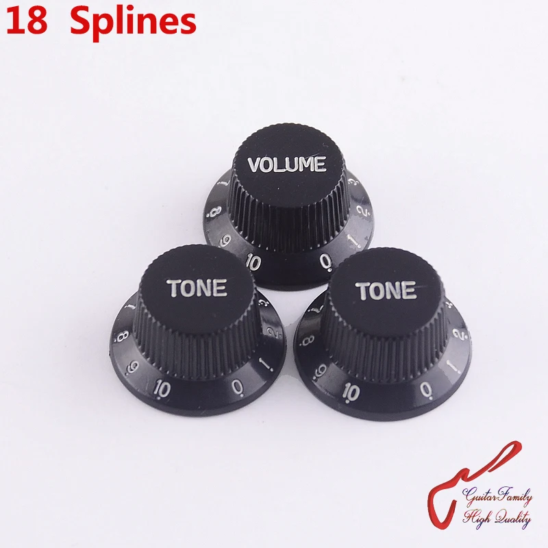 

1 Set ( 3 Pieces ) GuitarFamily Black Electric Guitar Plastic Control Knobs ( 18 Splines ) ( #0561 ) MADE IN KOREA
