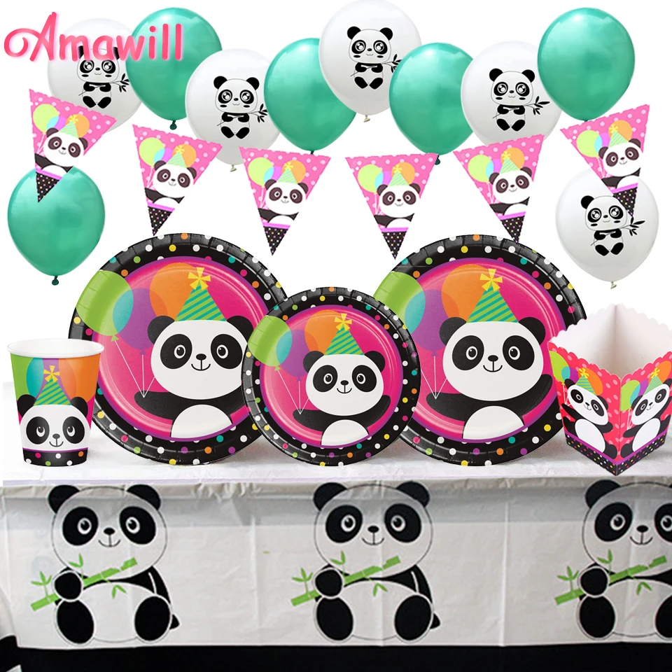 

Amawill Cartoon Birthday Disposable Tableware Set Birthday Panda Party Decoration Kids Set Napkin Party Supplies Baby Shower 7D