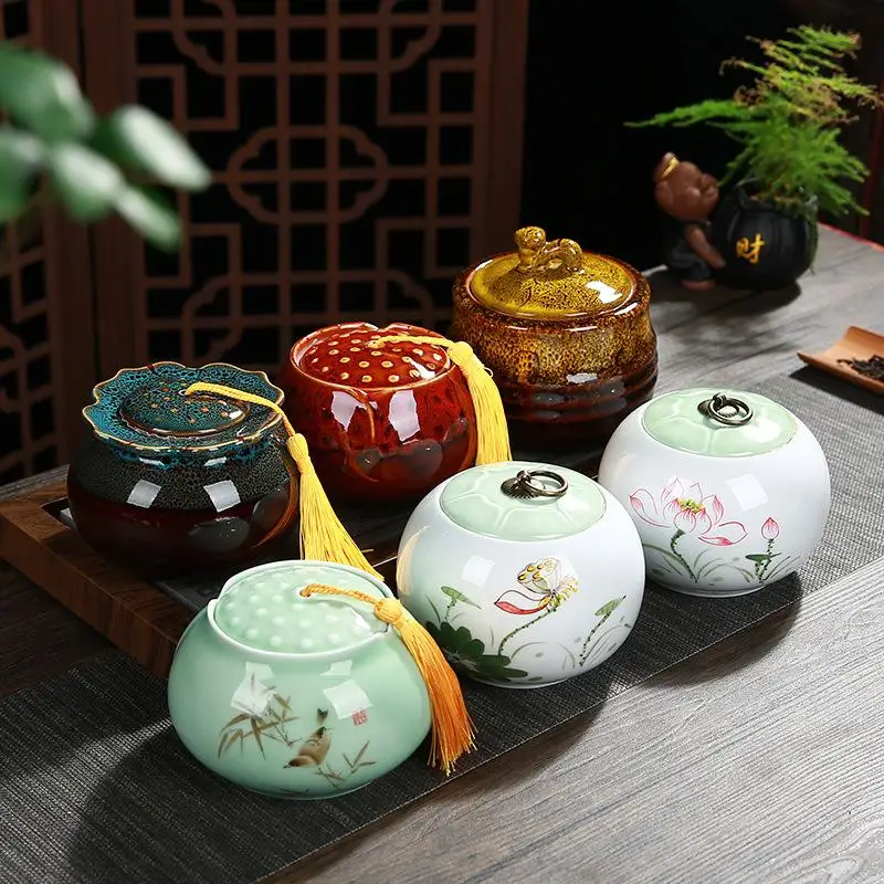 

Vintage Multi-Colored Tea Caddies Ceramic Storage Boxes Tea Leaves Container Ceramic Organizer Home Teahouse Dining Tea Can