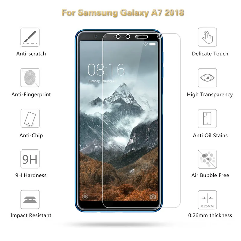 9H высококачественное закаленное стекло для Samsung Galaxy A7 2018 защита экрана 2.5D
