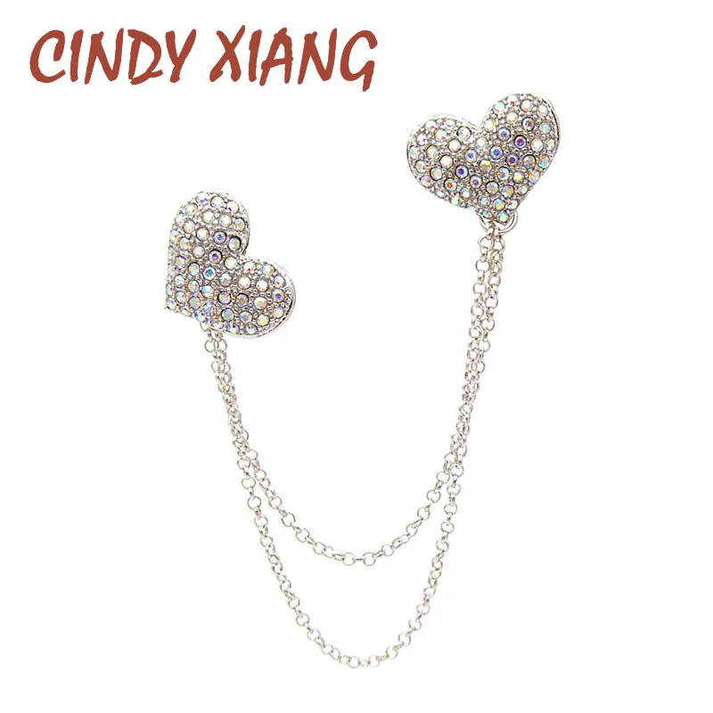 

CINDY XIANG Rhinestone Heart Tassel Brooches for Women White Color Double Pin Brooch Coat Accessories Long Pins High Quality
