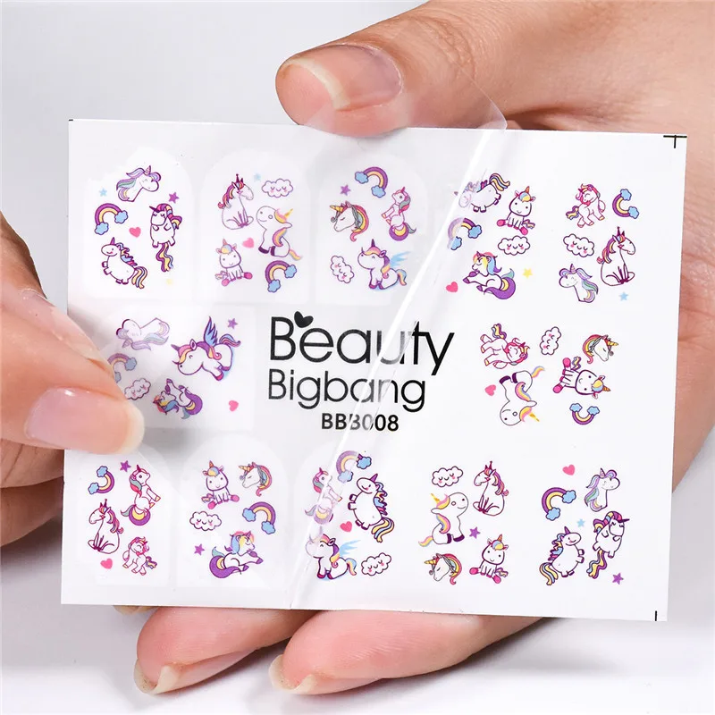 

BeautyBigBang 1 Sheet Rainbow Cloud image Nail Stickers Cute animal design Manicure Nail Art Decoration Water Decals BBB008