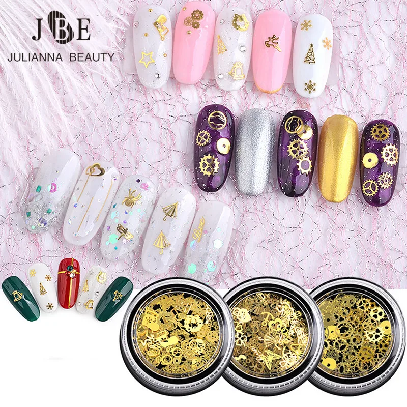 

1 Box 3D Metal Nail Art Decoration Mixed Shape Gold Flowers Cross Leaves DIY Charms Metal Sequins Jewelry Nail Accessories
