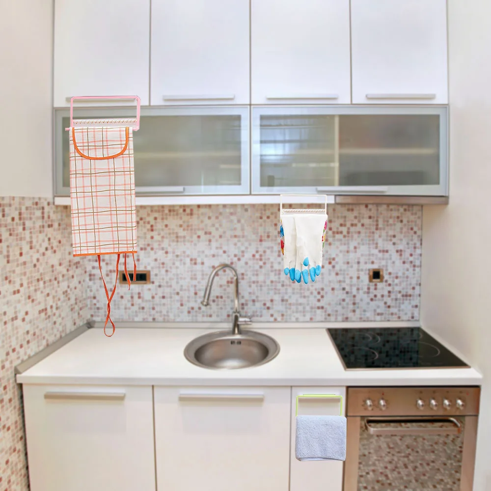 

Hanging Towel Holder Kitchen Cupboard Rack Kitchen Bathroom Organizer Drying Storage Rack Apron Glove Cloth Holder