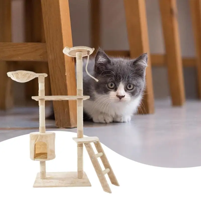 

60 inch Solid Cute Sisal Rope Plush Cat Climbing Tree Cat Tower Beige