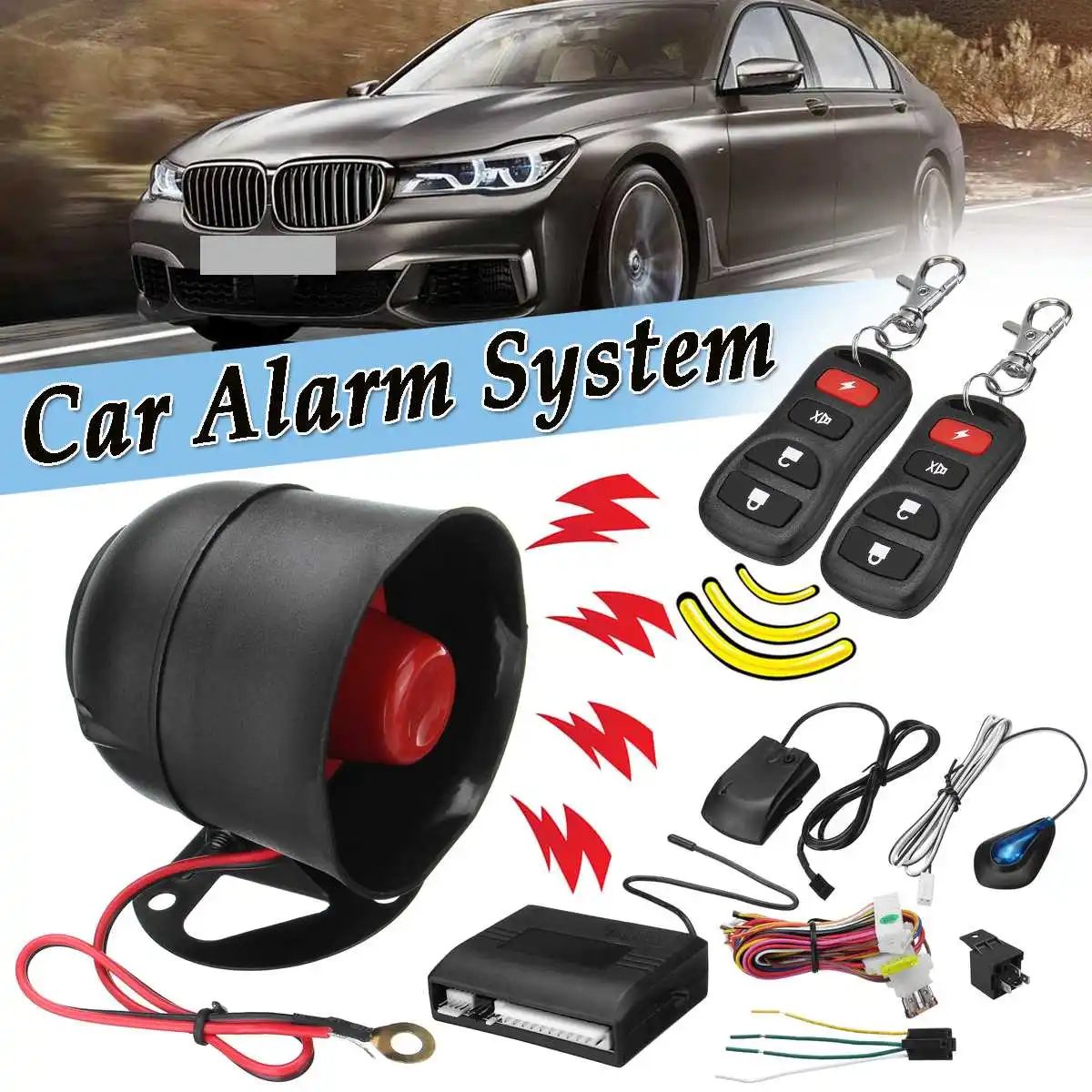 

Universal 1x Set Car Alarm System 1-Way Car Vehicle Protection Alarm Security System Keyless Entry Siren +2 Remote Start