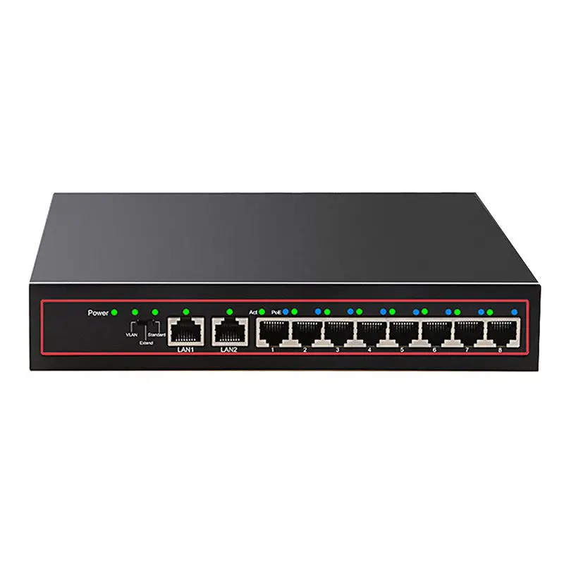 

Diewu 10 Port Spoe Gigabit Ethernet Network Switch 10/100Mpbs Hub 8 Ports Poe Power Switch Injector For Ip Camera(Us Plug)