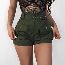 Повседневные женские короткие штаны трапециевидной формы, новинка, летние зеленые шорты с высокой талией, стильные женские свободные пляжные шорты с поясом
