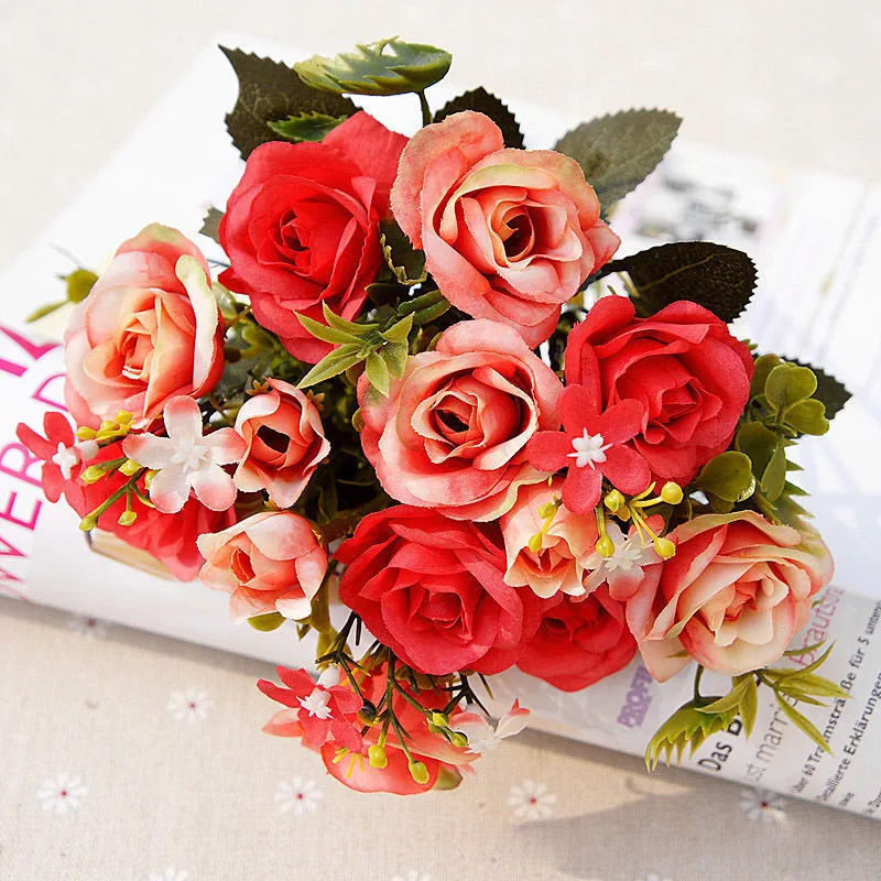 

10 Heads Silk Artifical Small Rose Flower Bridal Bridesmaid Hydrangeas Bouquet Rose Creative Beautiful Feative Wedding Decor Hot