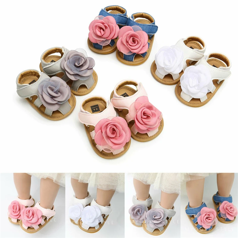 US Fashion Baby Girl Flowers Crib Prewalkers Summer Sandals Princess Shoes 0-18M