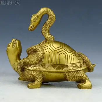 

Antique china brass hand made fengshui turtle tortoise snake statue